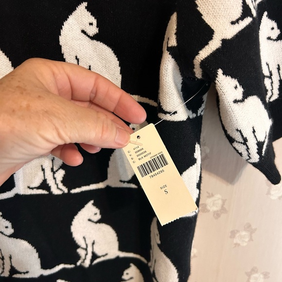 Anthropology Maeve Cat Sweater Top S Black White Kitty Knit NWT - Picture 6 of 10